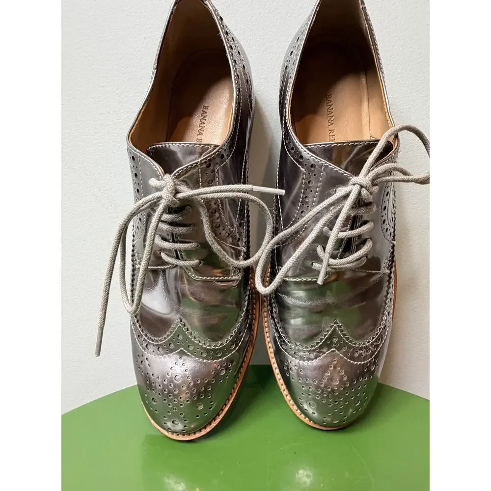 Banana Republic Goodyear Welt Oxford Leather Shoes Silver SIZE 6.5 M NEW